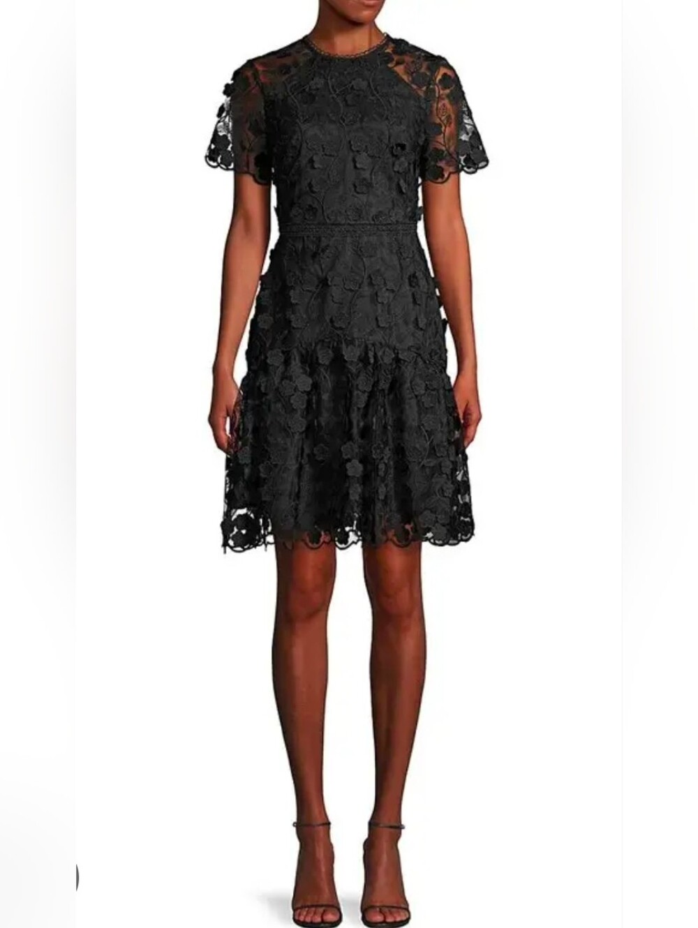 Shoshanna Malia Floral Applique Lace Black Mini Dress Back Zipper Sz 10